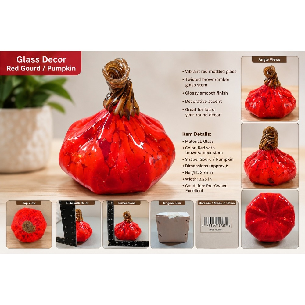Red Hand Blown Art Glass Pumpkin Decorative Gourd 4 Inch‎ Fall Harvest Decor